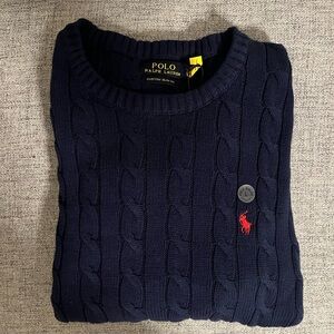Men’s Polo Navy Cable Knit Sweater